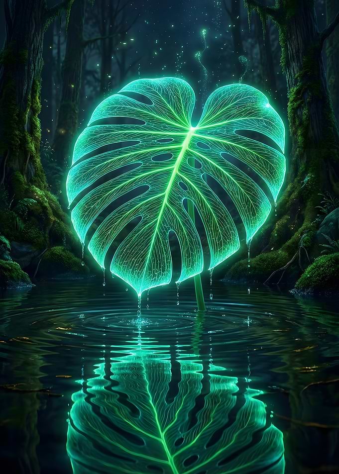 Neon Glowing Monstera Leaf