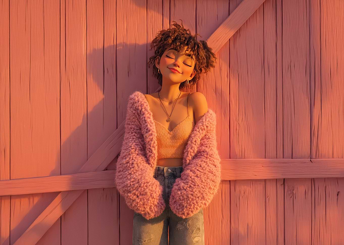 Girl in Pink Cardigan