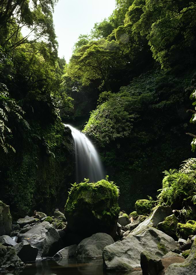Lush Waterfall in the Green Island Sao Miguel