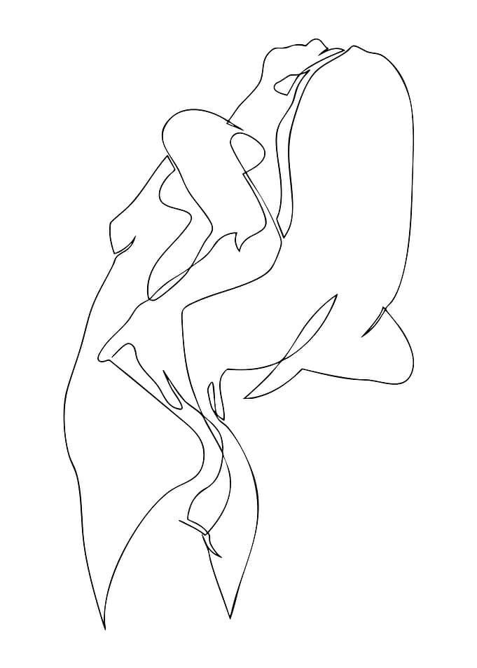 Woman and Whale Line Art