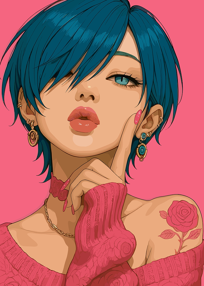 Stylish Girl with Blue Hair Portrait