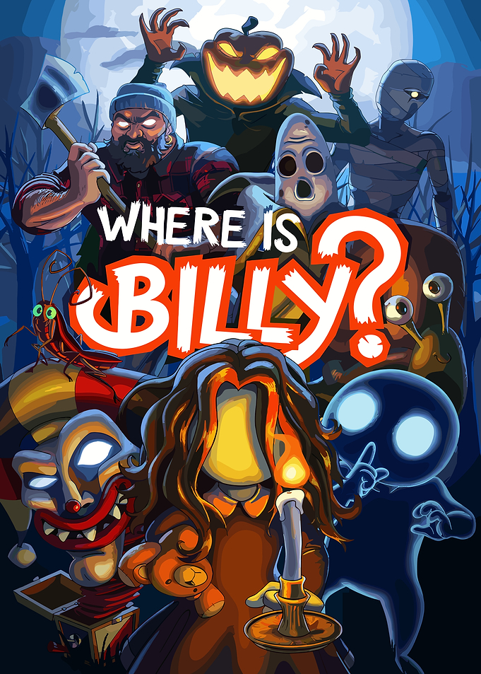 Where is Billy? Spooky Cartoon Illustration