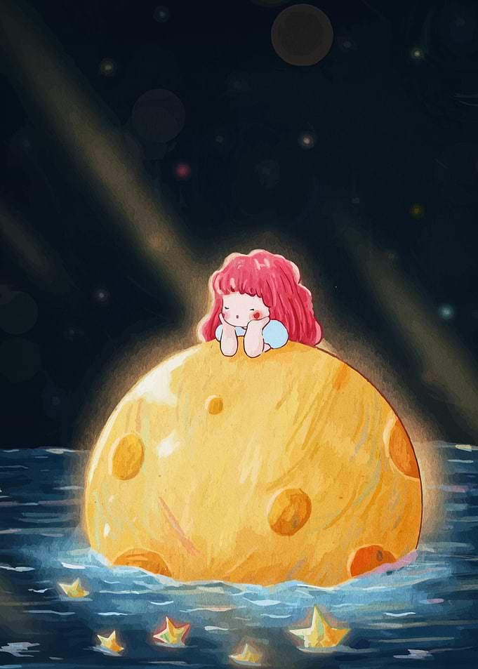 Girl on the Moon Illustration