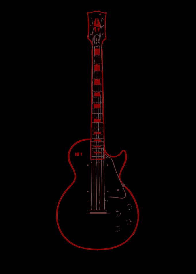 Electric Guitar Red Outline on Black
