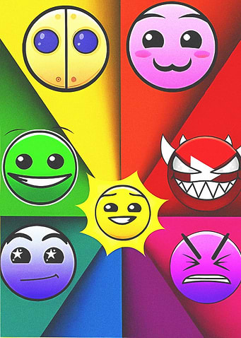 Geometry Dash Emoticons Colorful Collage