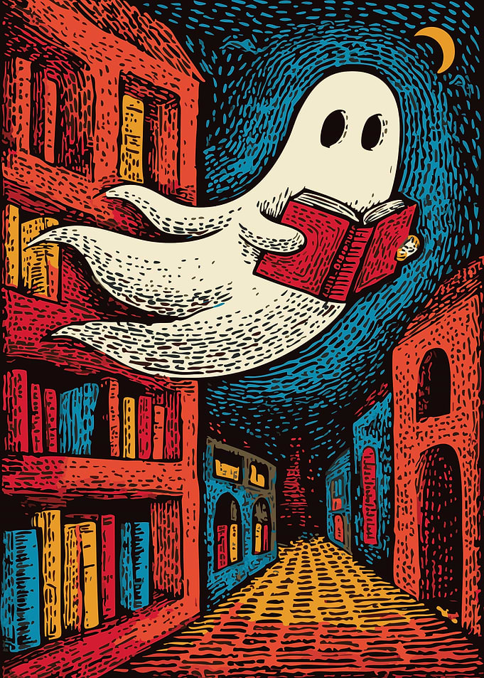 Ghost Reading Book - Cute Halloween