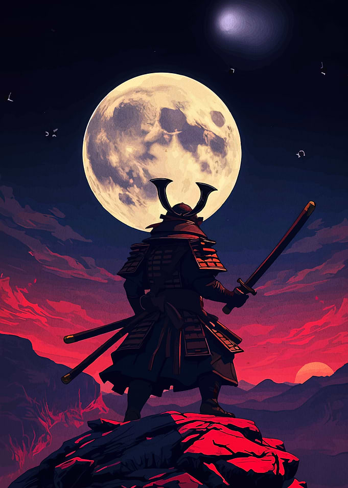 Samurai Warrior Under the Moonlight