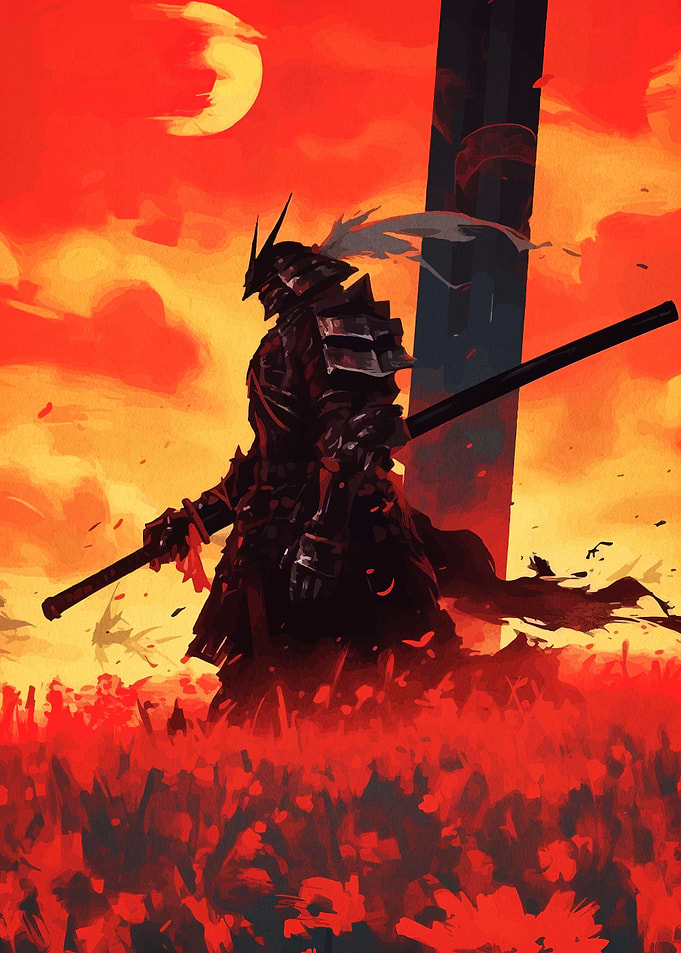 Samurai Warrior in Red Landscape
