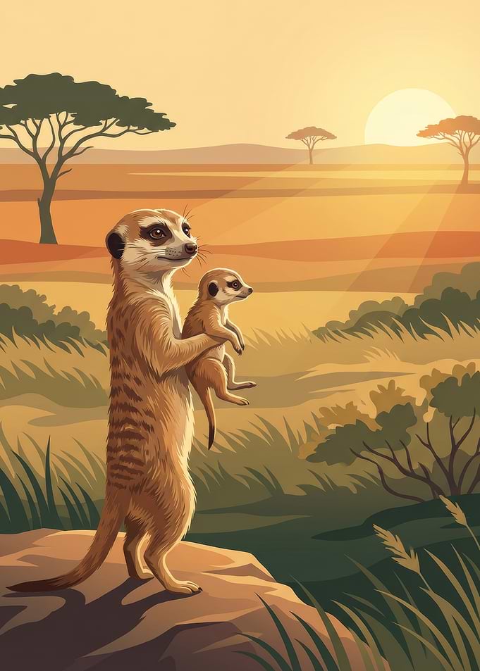 Meerkat Family in the Savannah