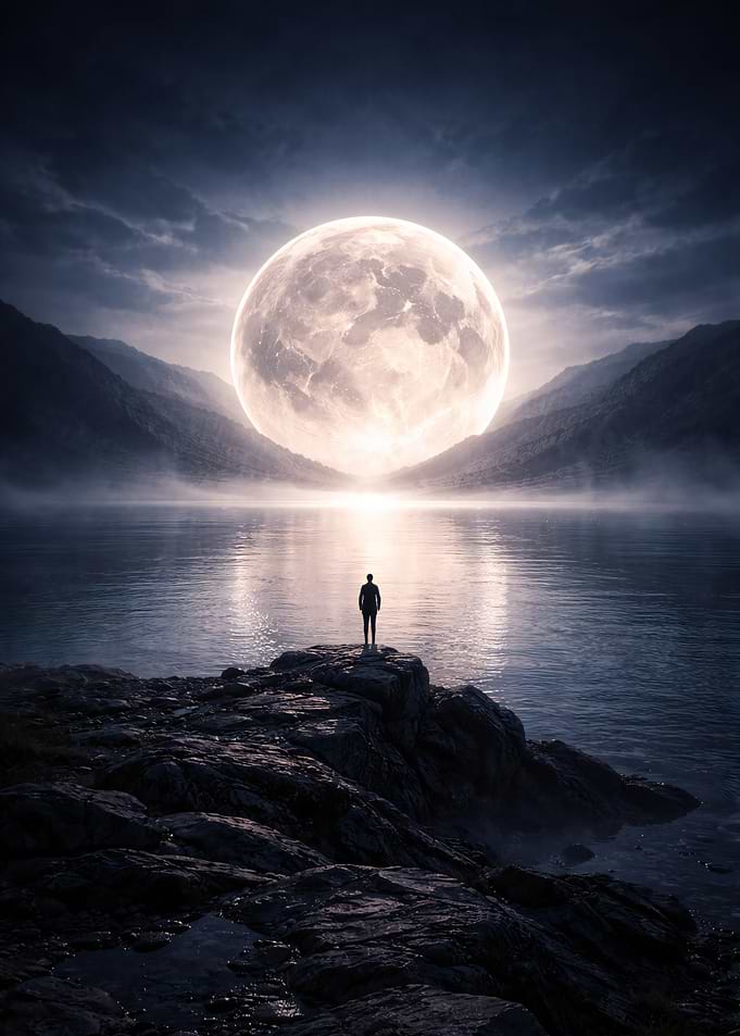 Moonlit Lake Contemplation