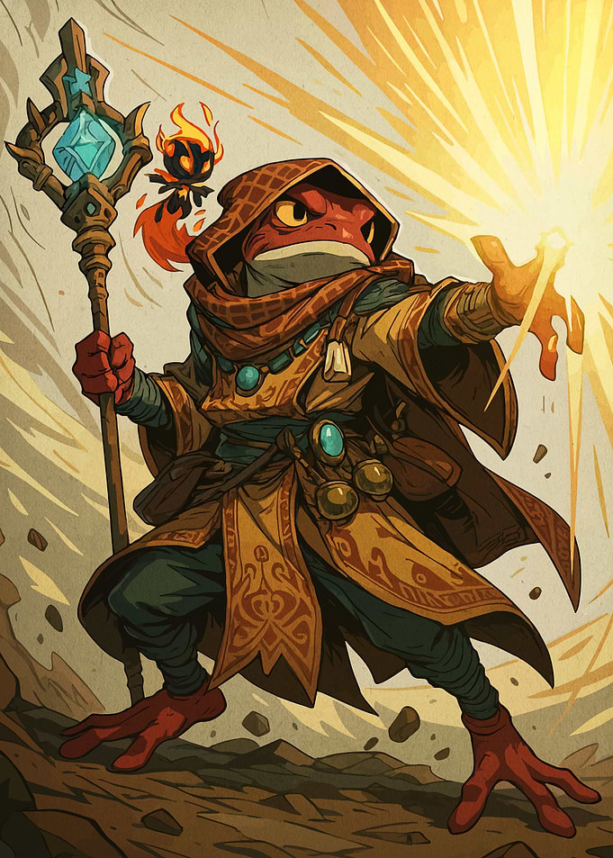 Frog Wizard with Staff and Spell