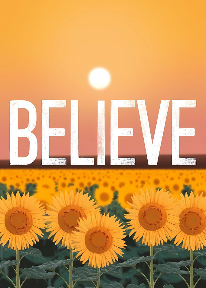 Believe Sunflower Field Sunset
