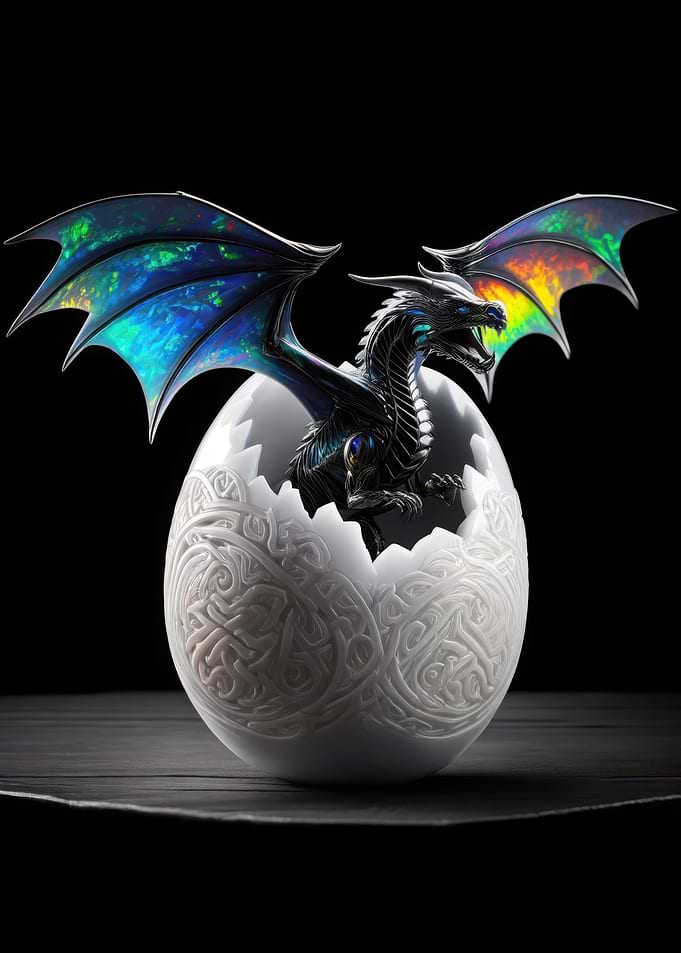 Dragon Hatching from Ornate Egg