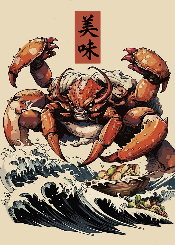 Crab Illustration with Japanese Text