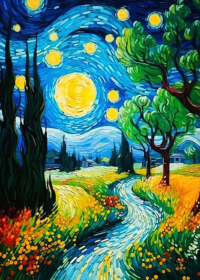 Starry Night Inspired Landscape Painting