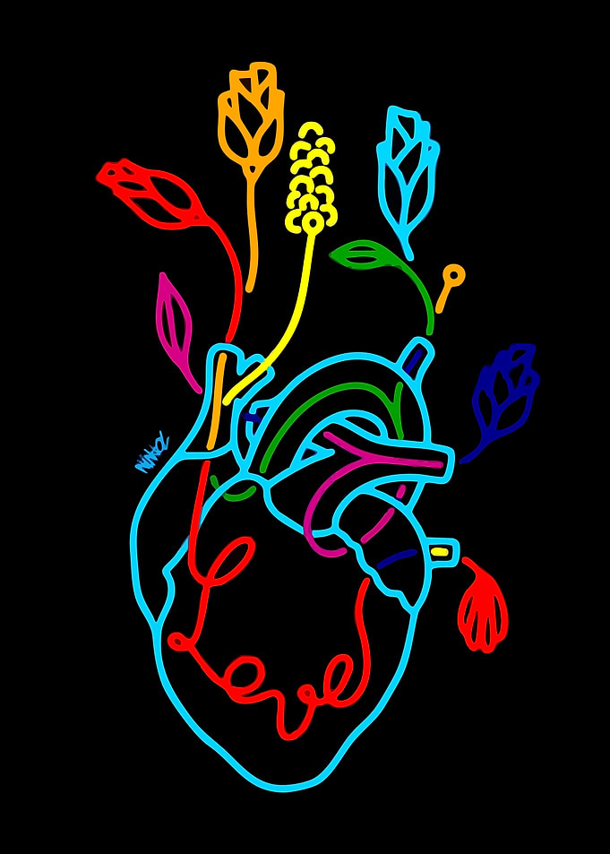 Colorful Heart with Flowers and Love