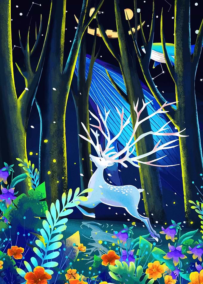 Enchanted Forest Deer Illustration