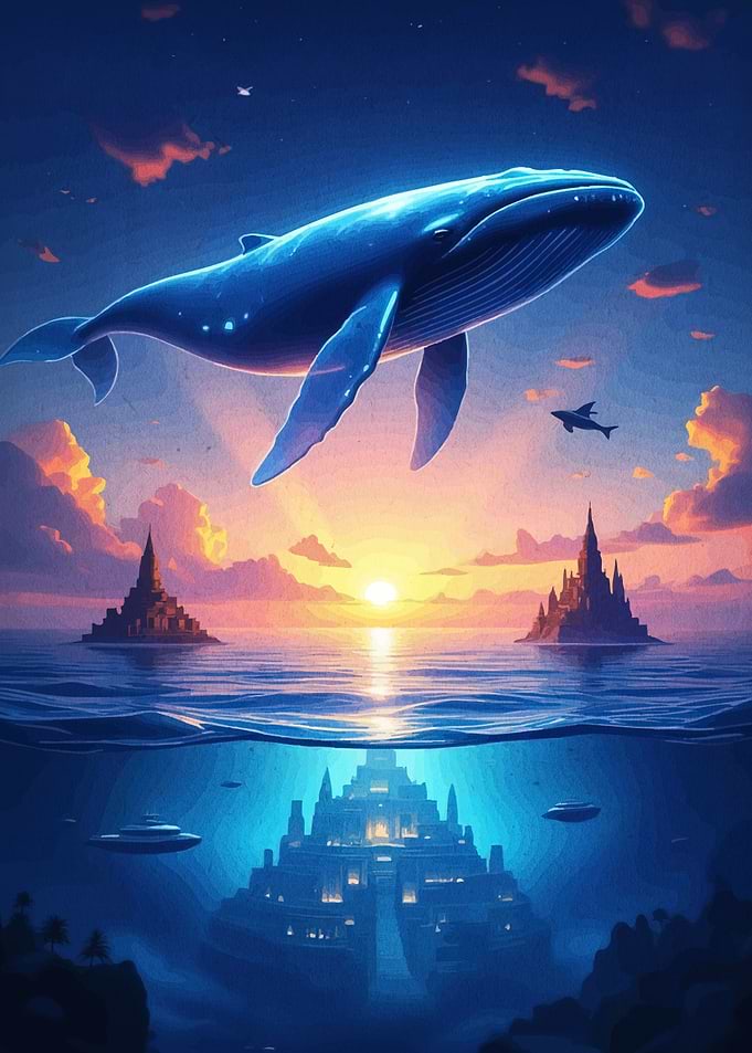 Whale over Atlantis at Sunset