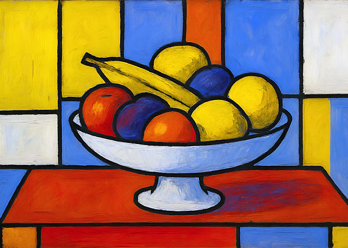 Fruit Bowl Mondrian Style Painting