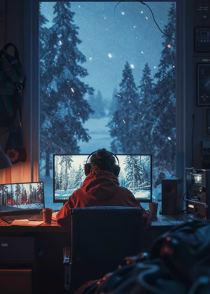 Cozy Winter Gaming Setup
