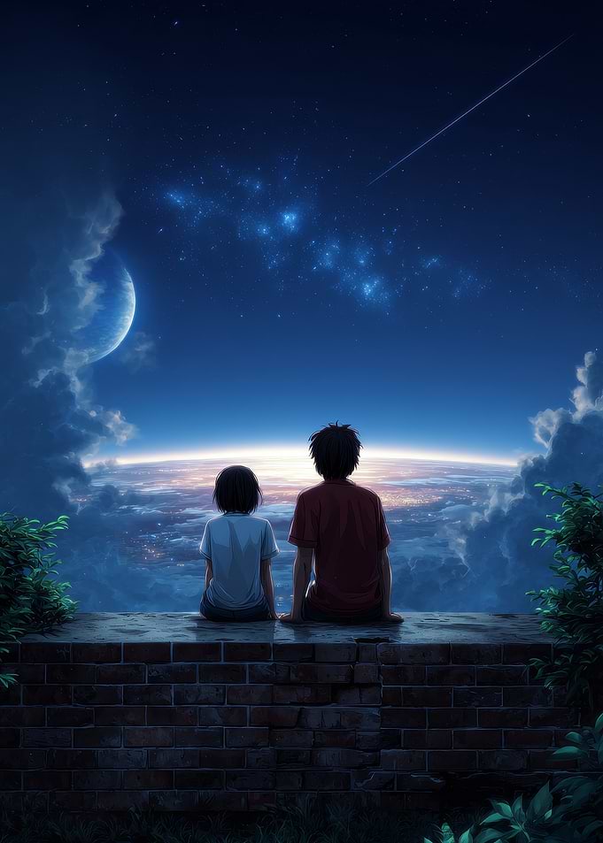 Anime couple watching the night sky