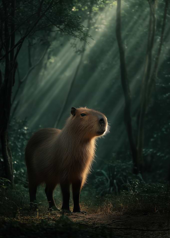 Capybara in Forest Sunlight