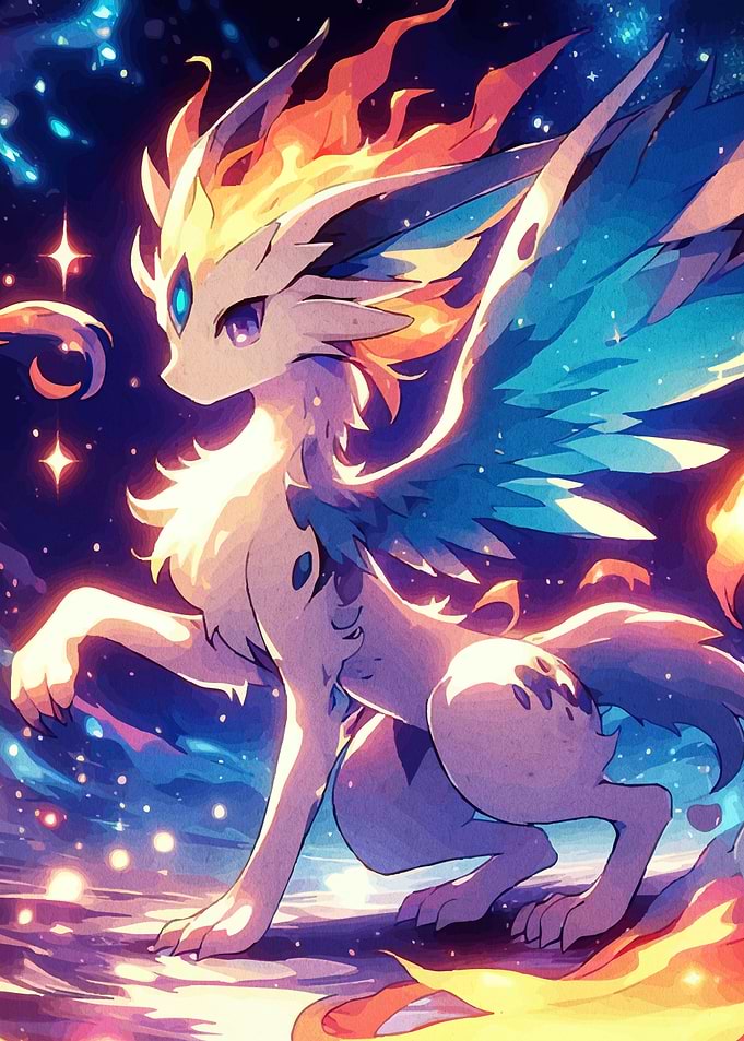 Winged Creature in Starry Sky