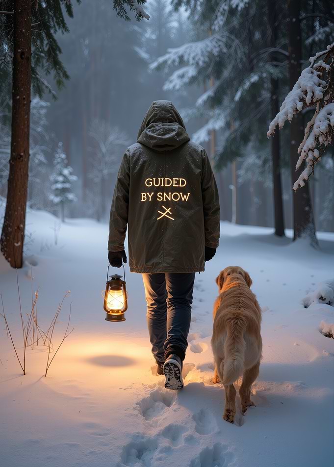 Winter Walk with Dog and Lantern