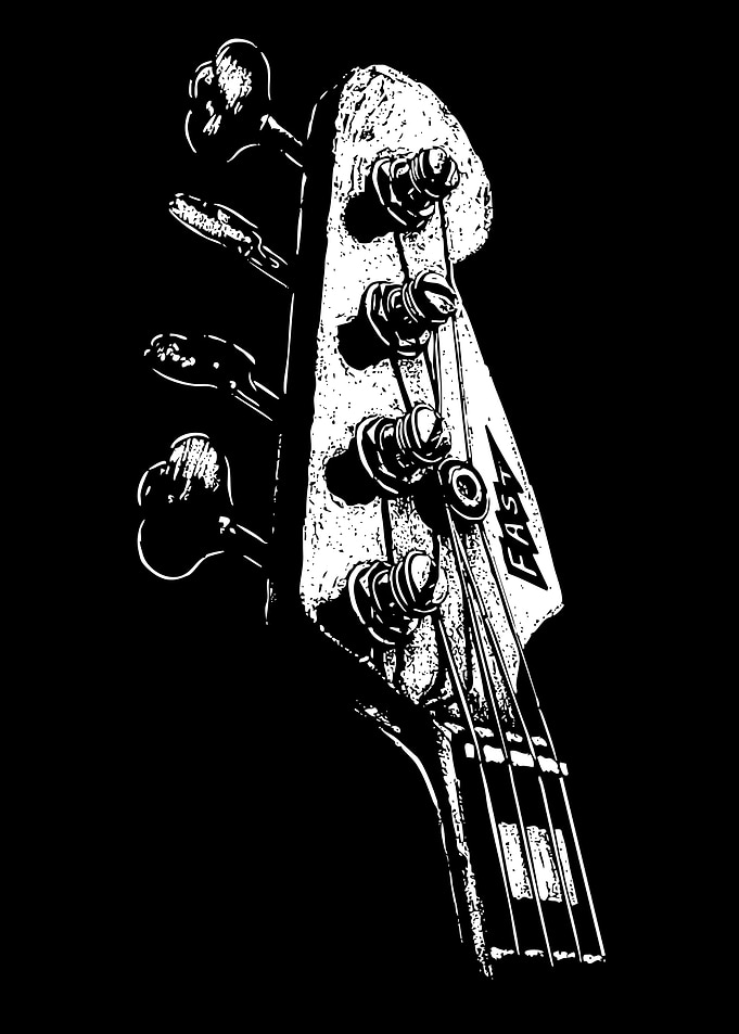 Bass Guitar Headstock Black and White