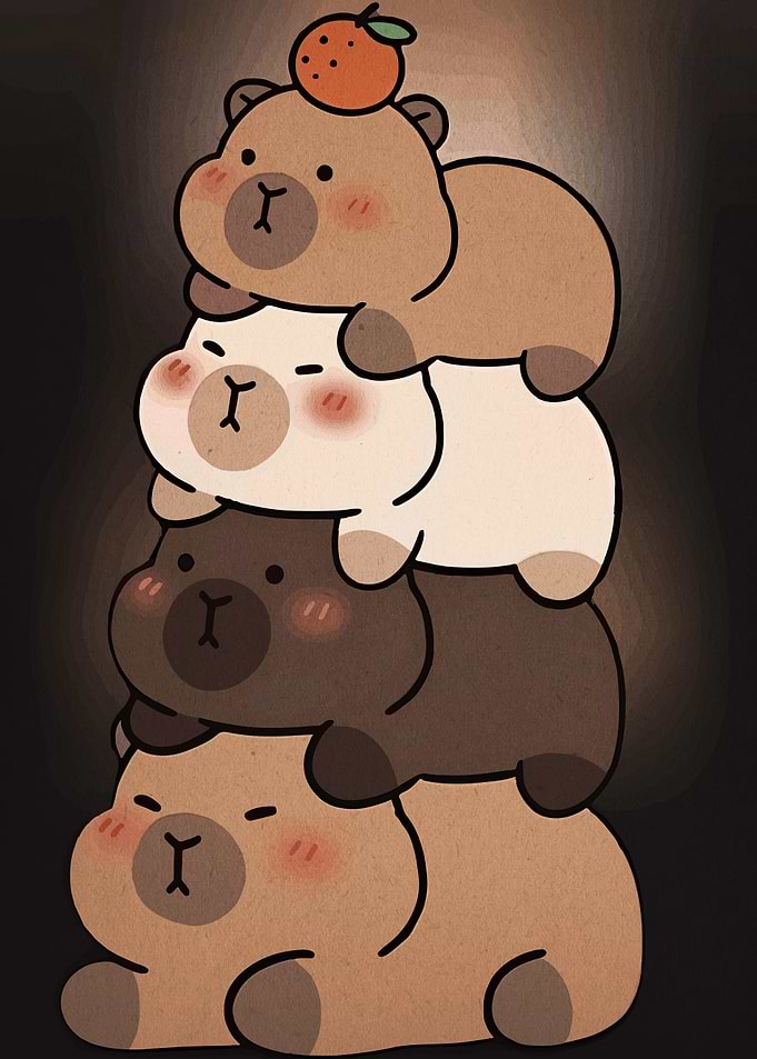 Stacked Cartoon Bears with Orange
