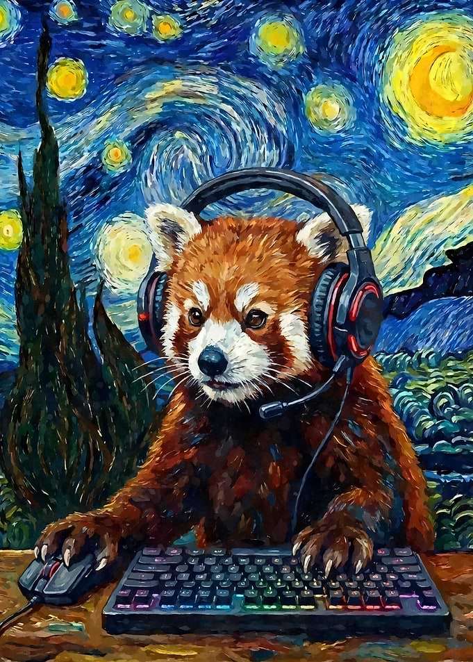 Red Panda Gamer Starry Night