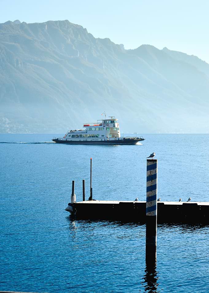 Lake Como Ferry in the Alps Mountains
