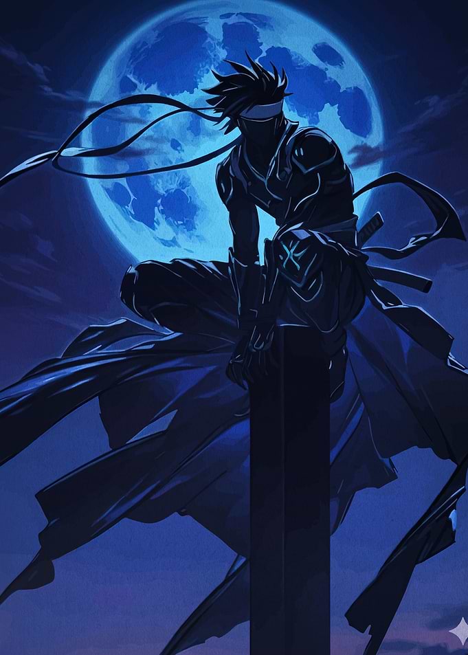 Ninja on a Pillar Under Moonlight
