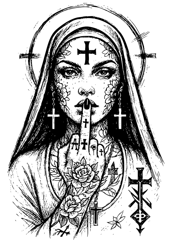 Tattooed Nun Shushing