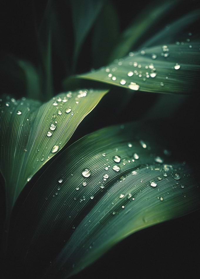 Green Leaves with Water Droplets