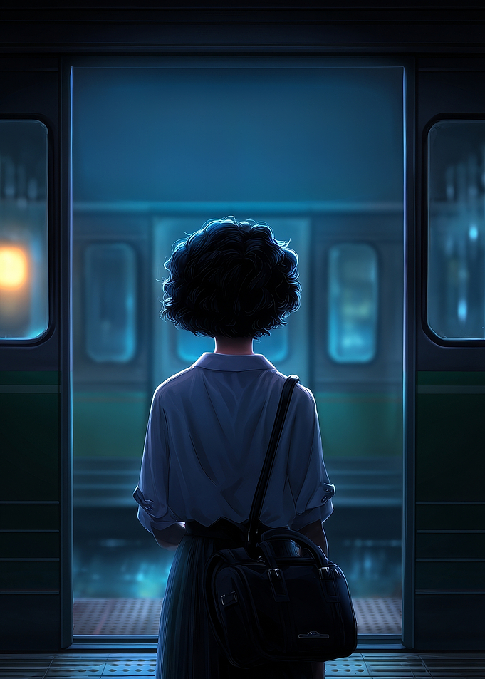 Woman Waiting for Train at Night