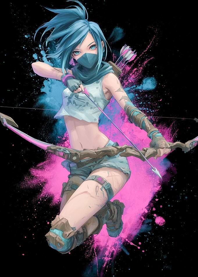 Female Archer with Blue Hair