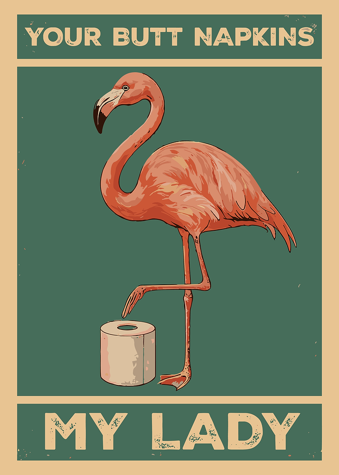 Funny Flamingo Poster, Toilet Paper Humor Wall Art, Quirky Bathroom Print, Bathroom Decor