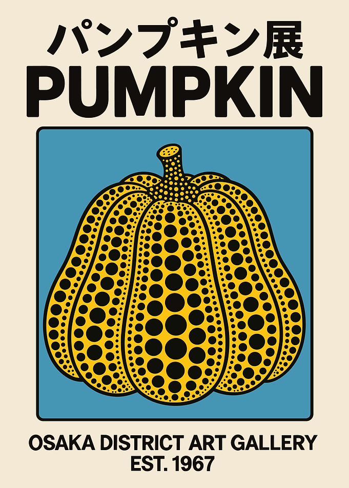 Pumpkin Art Gallery Poster, Osaka District Japanese Wall Art, Modern Polka Dot Pumpkin Print