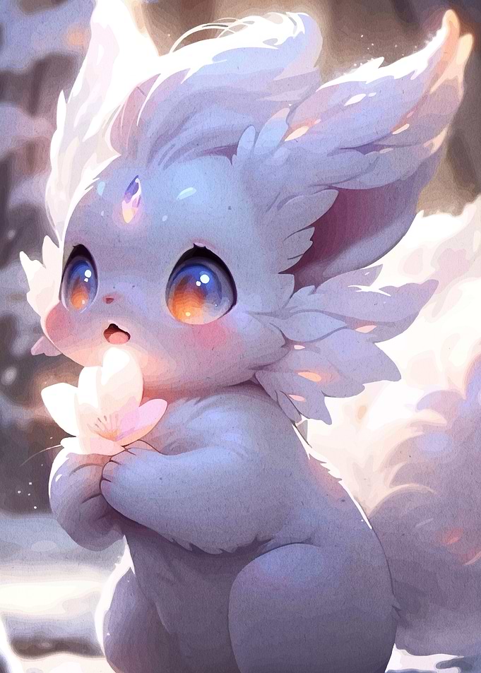 Cute White Fox with Flower