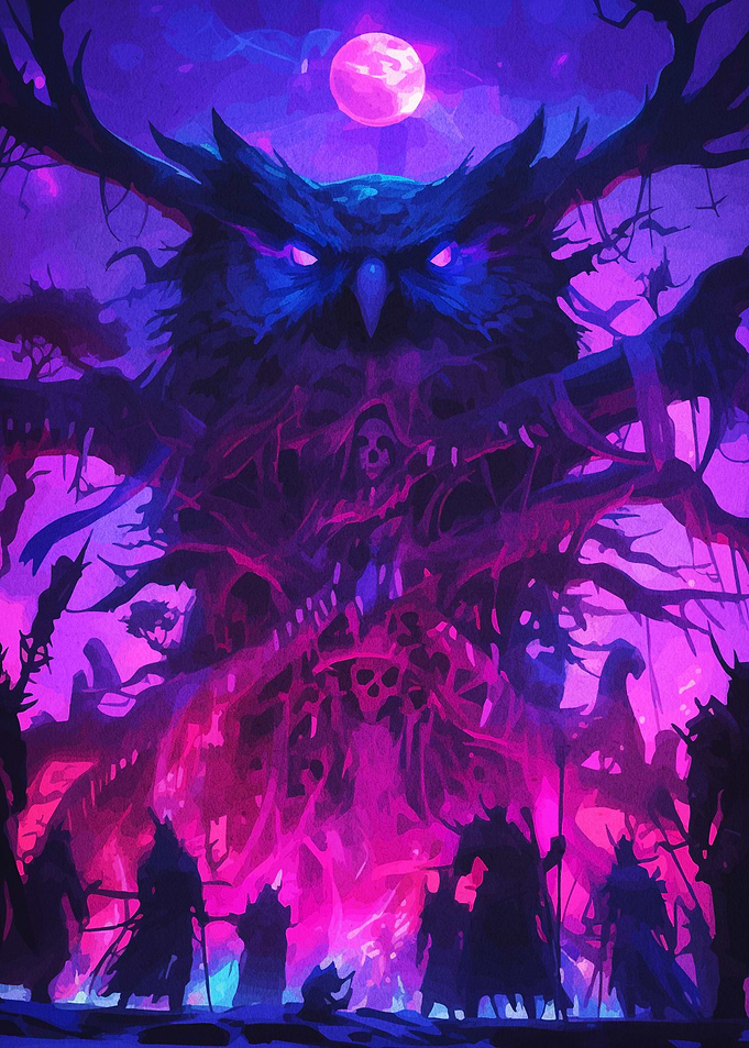 Mystical Owl and Dark Figures