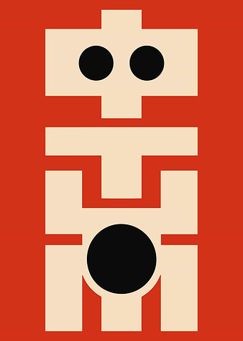 Abstract Robot Poster, Minimalist Geometric Art, Modern Red Wall Art Print, Tech Decor