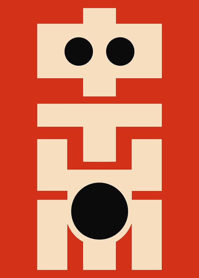 Abstract Robot Poster, Minimalist Geometric Art, Modern Red Wall Art Print, Tech Decor