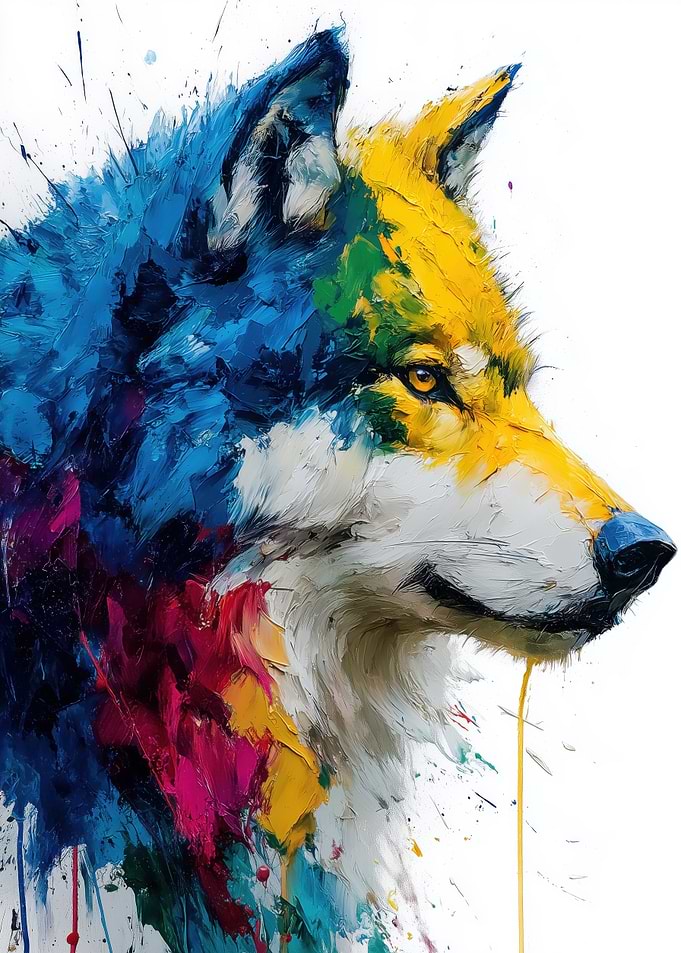 Colorful Wolf Portrait Painting