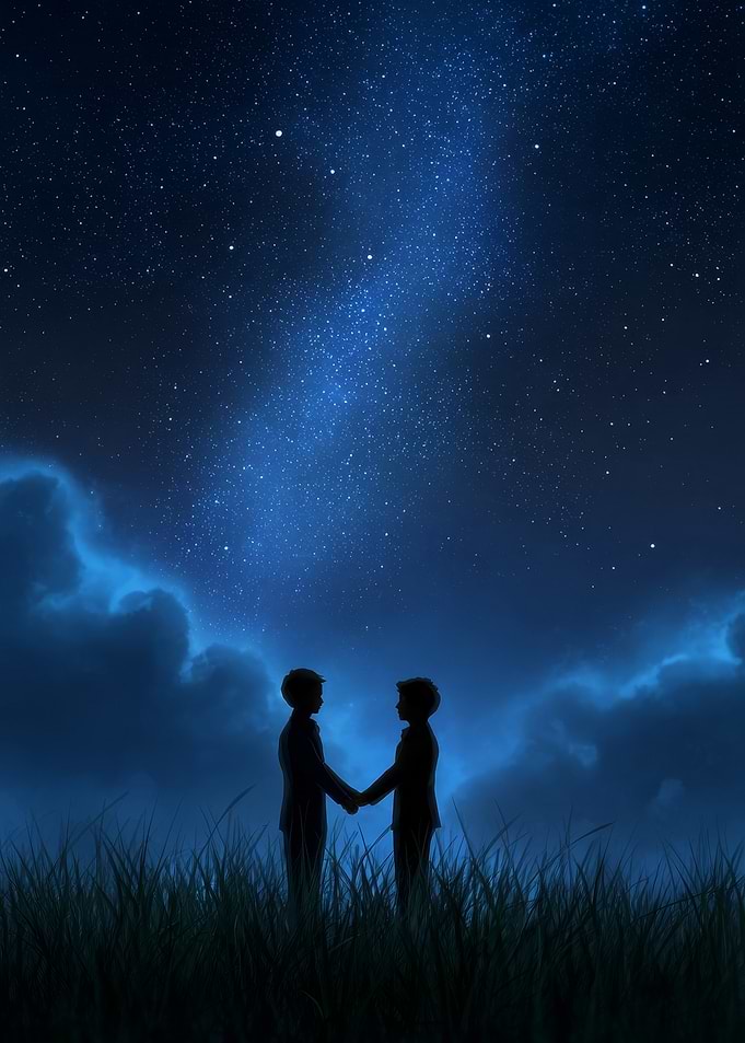 Silhouette Couple Holding Hands Under Stars