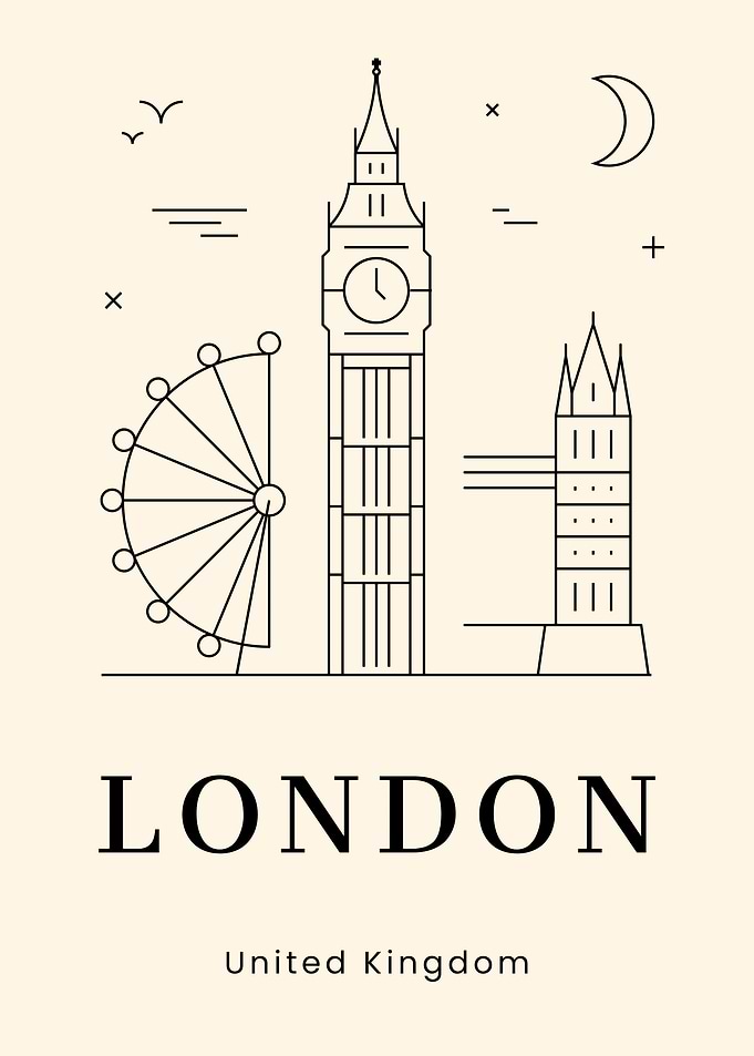 London Big Ben Landmarks Minimalist Illustration