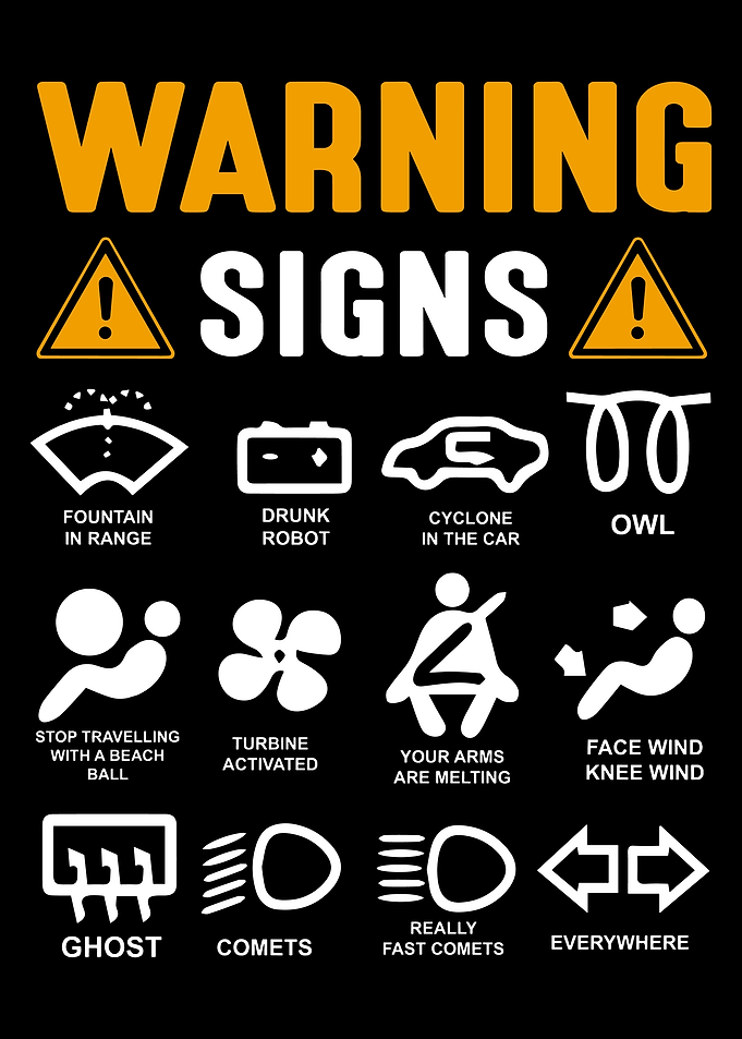 Funny Warning Signs Poster, Humorous Safety Wall Art, Black & Orange Office or Room Decor