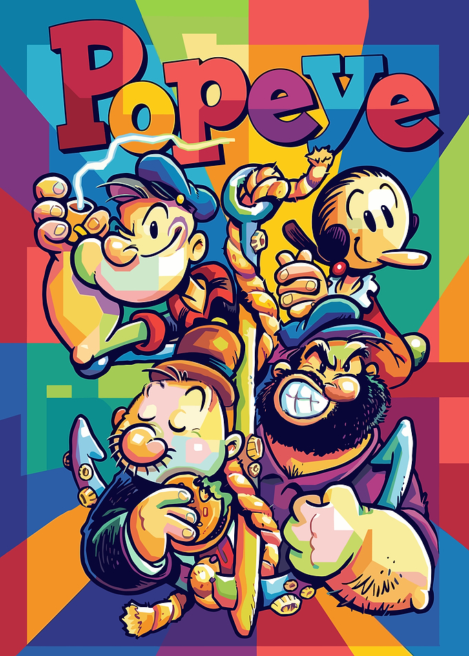 Popeye and Friends Colorful Cartoon Art