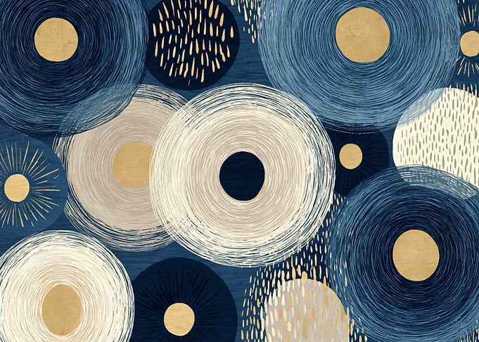 Abstract Circles in Blue and Beige