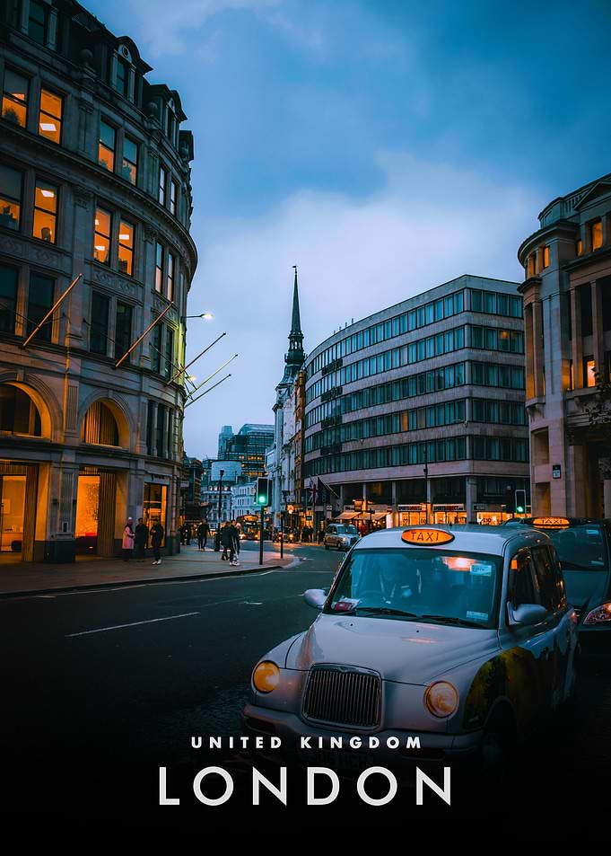 London street scene with taxi